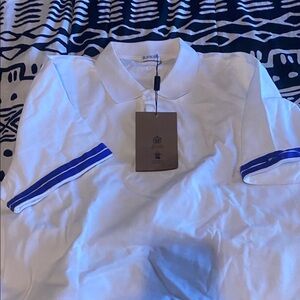 Burberry White Polo Shirt with Blue Stripes